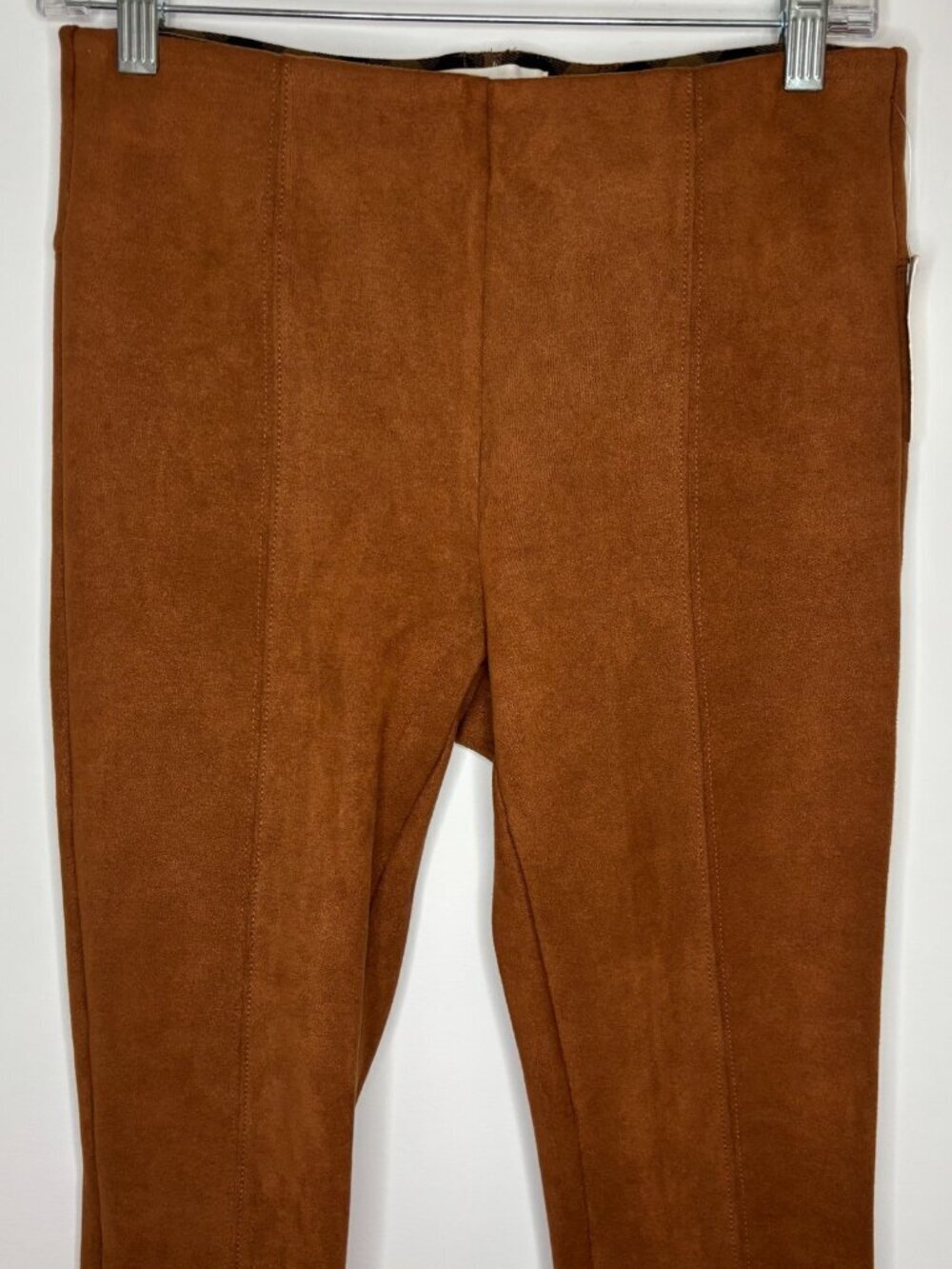 ANTHROPOLOGIE NEW Pull On Trousers Womens 27 Brown Suede-like Ankle Zip Stretch